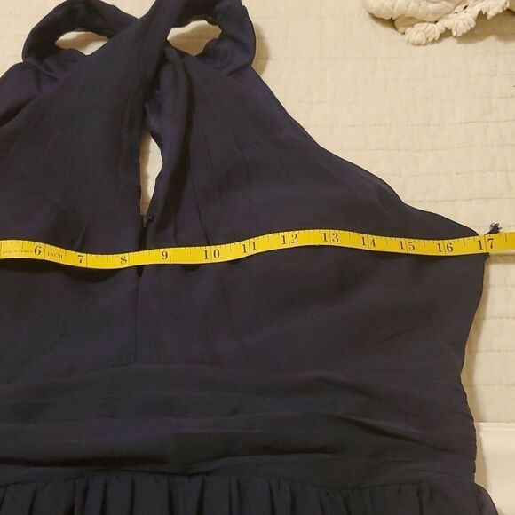 NWT Adrianna Papell Midnight Blue Halter Chiffon keyhole Maxi Gown Size 4 - Picture 11 of 12
